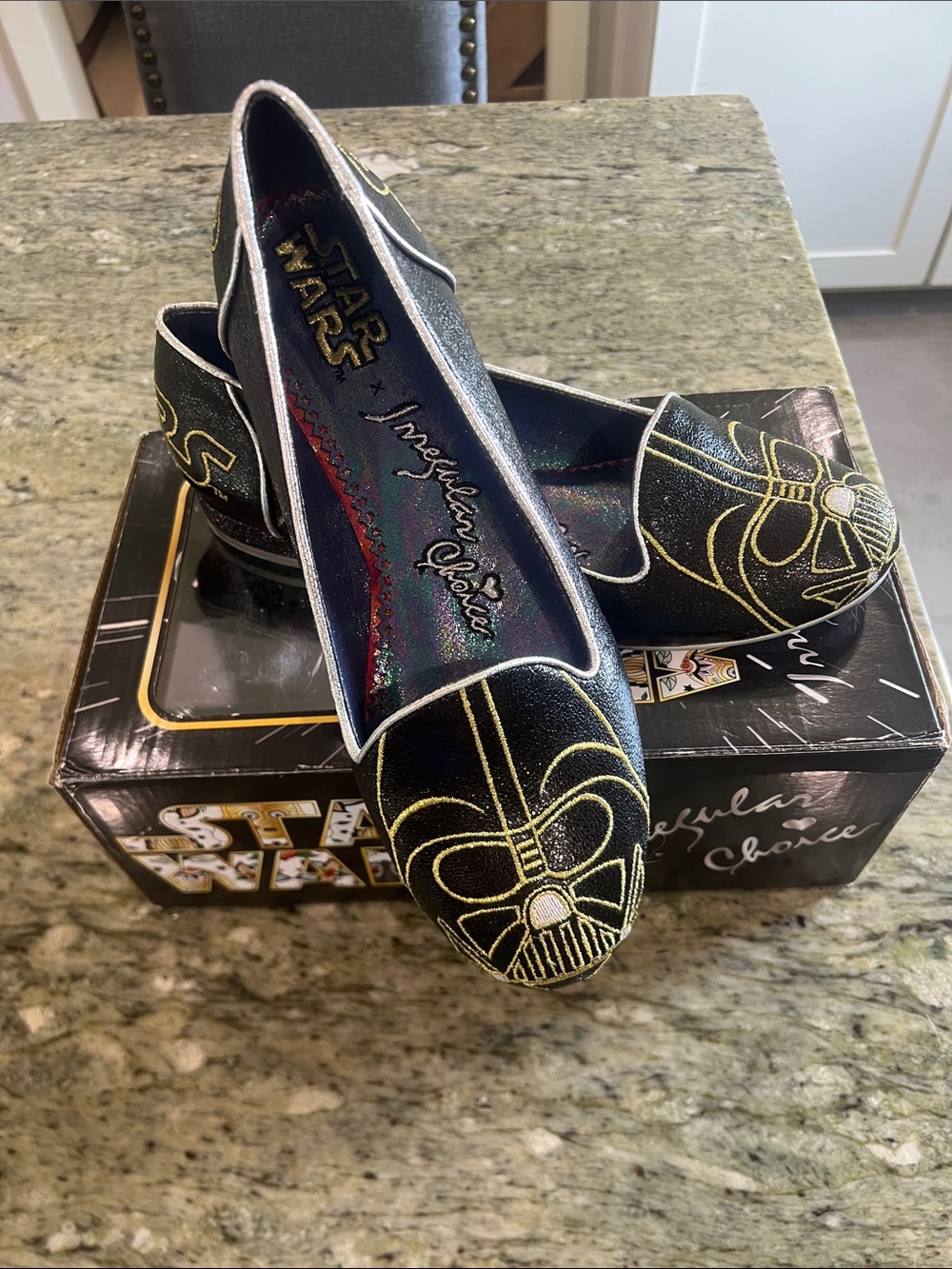 Irregular Choice Star Wars Darth Vader Black & Gold Glitter Slip-Ons size 40